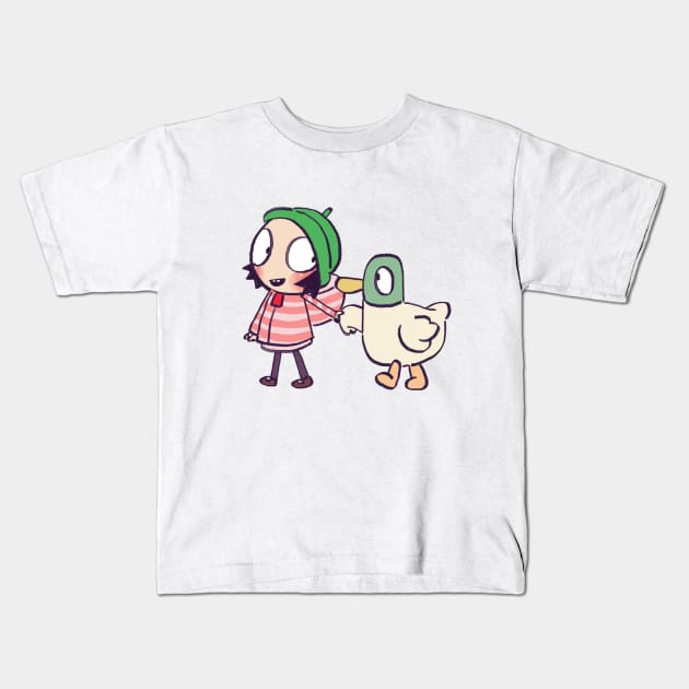 sarah and duck holding hands / children cartoon Kids T-Shirt by mudwizard